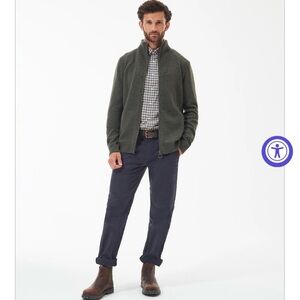 Barbour wool Nelson essential seaweed Green Full-Zip Sweater nwt